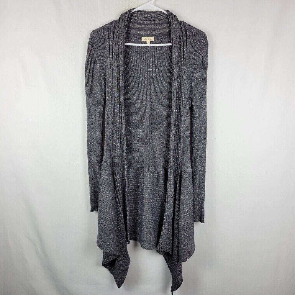 Ava Couture Sparkly Gray Knit LS Rayon Open Front Cardigan Women's Large